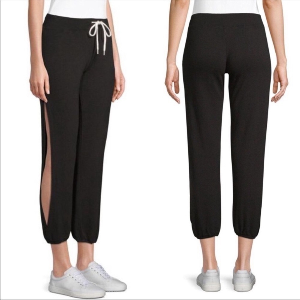 Monrow Side Slit Sporty Black Sweatpants Medium NWT